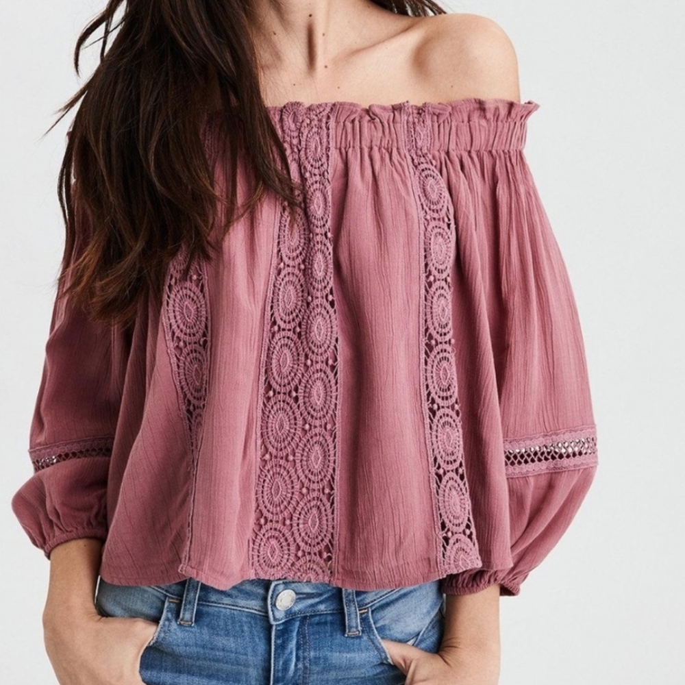 American Eagle Mauve Pink off the shoulder top XL - Picture 1 of 8